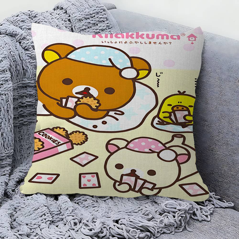 PC Cute Cartoon Rilakkuma Cushion Cover Inches Farmhouse Decor Home Throw Pillow Covers for Couch Decorations