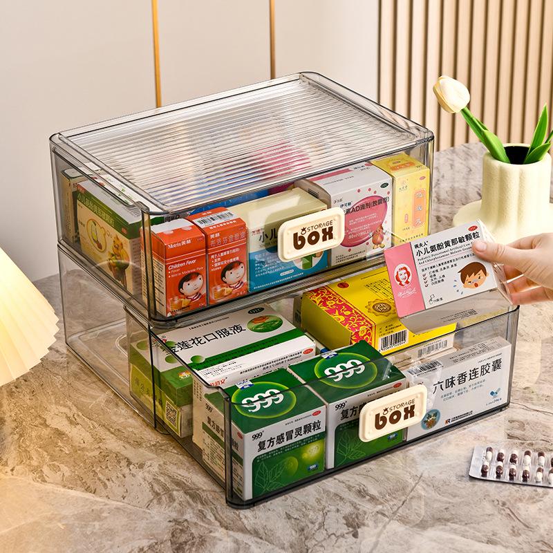 Transparent Dustproof Stackable Medicine Storage Box - Multi-functional Large Drawer-Type for Household Use