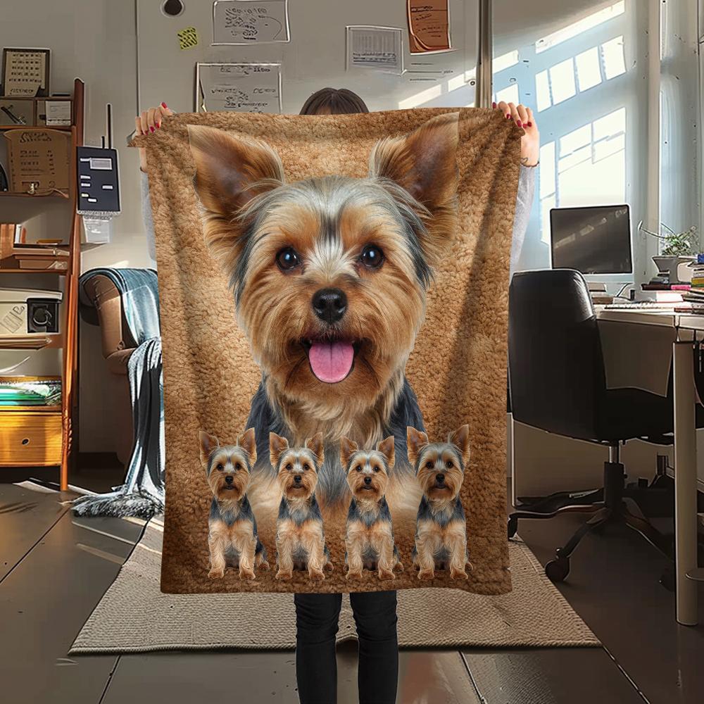 1Pc Yorkshire Terrier Schnauzer Print Flannel Blanket, High quality Comfortable for All Seasons, Home Decor, Warmth and Comfort, Perfect for Gifts