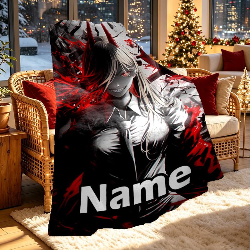 Custom Name Personalized Makima Chainsaw Man Print Blanket, Home Decor, Bedroom, Sofa, Camping, Couch, Gifts for Birthday ChristmasEnthusiasts