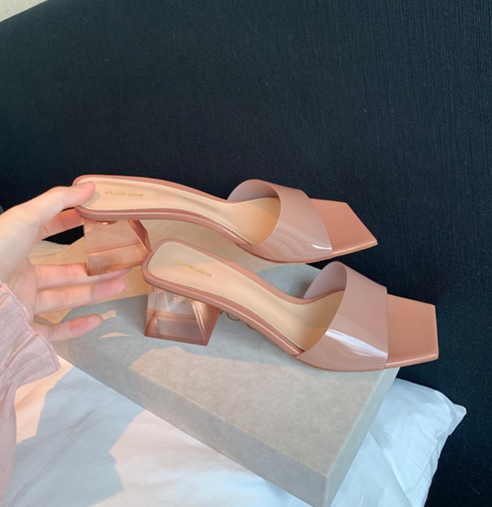 Элегантные Женские Прозрачные ПВХ Шлепанцы Женские Массивные Сандалии Удобные Летние Женские Туфли с Квадратным Носком Слайдеры 35 розовый 2940₽