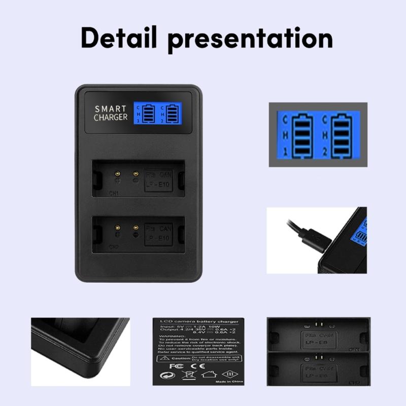 Dual Channel LCD USB LP-E10 Battery Charger Replacement for  EOS 1100D, 1200D, EOS Rebel T3, EOS Rebel T5 Camera