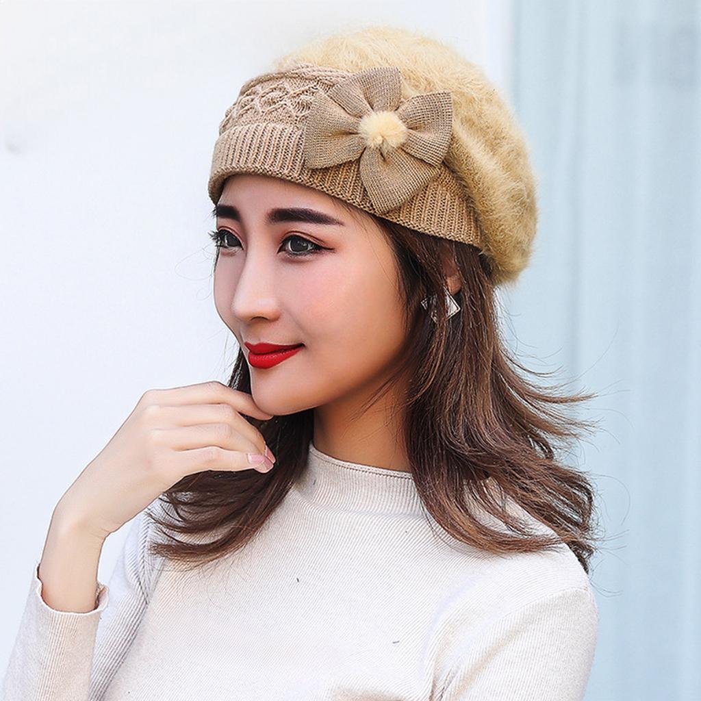 Women Knitted Wool Hats Winter Flower Decorated Warm Female Cap Beanies Fur Hat Gorros Bonnet Soft Breathable Beanie Caps