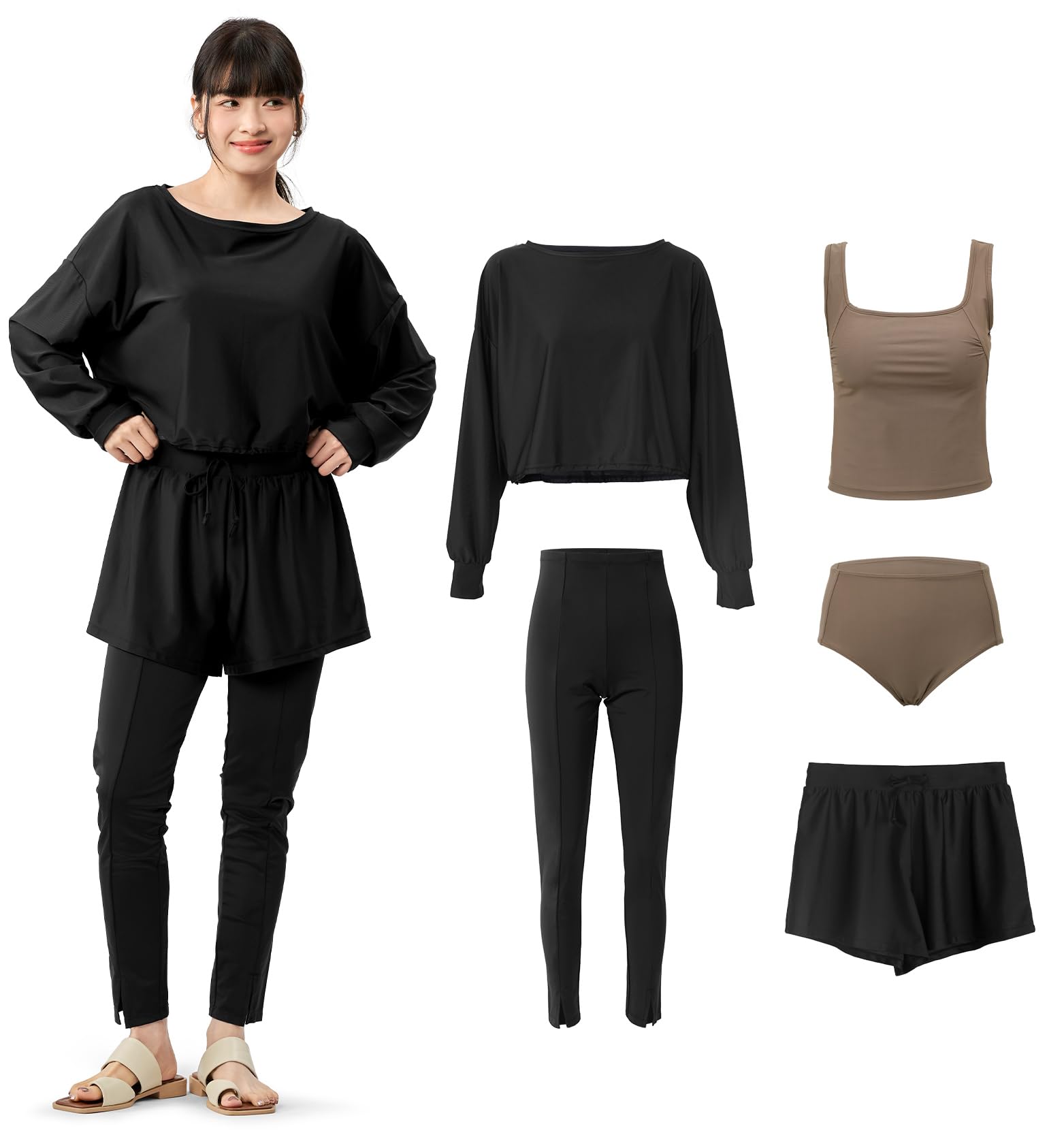 

Купальник женский [Acrais], длинный топ и половина, рашгард, рукав, набор из 5 предметов, без капюшона, танкини, плавки, шорты, леггинсы, al-sh25064lbl-bl-bub