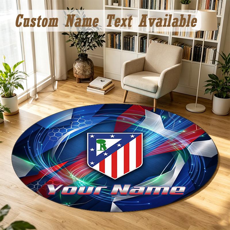 Round Rug Custom NameAtletico Madrid Pattern Non Slip Carpet Home Floor Decor