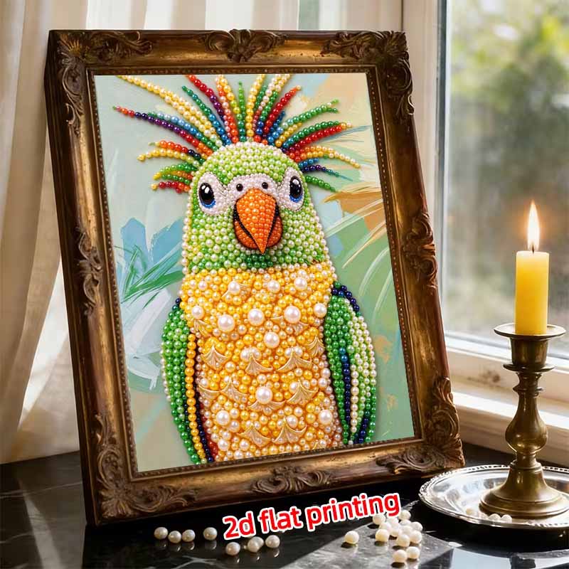 Colorful Parrot Pearl Art Canvas with Frame 3D Shiny Bead Painting Modern Room Decor Relaxing Craft Gift Home Wall Decoration Ideas