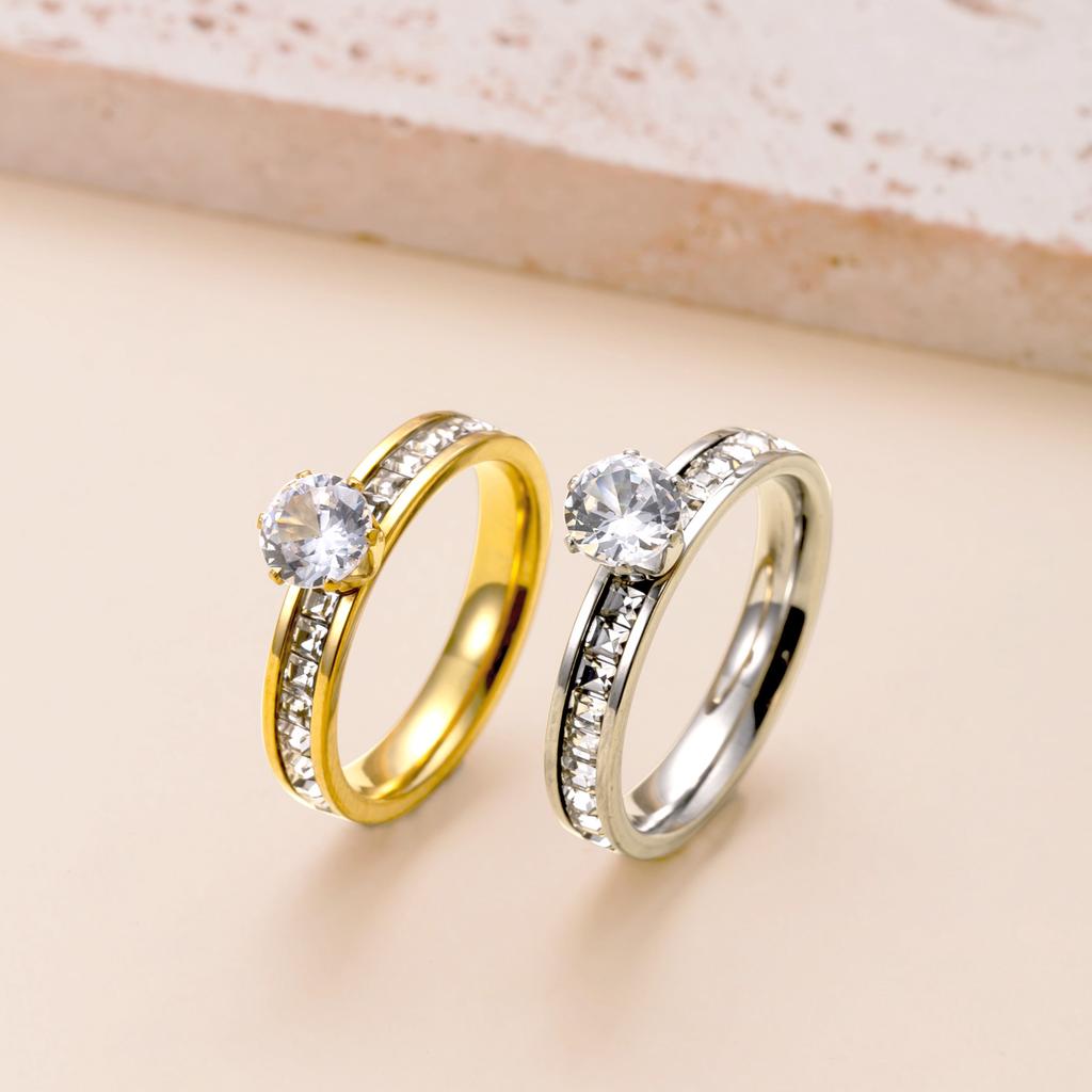 Clear Zircon Ring Stainless Steel Gold Color Women Trendy Rings Luxury Wedding Band Waterproof Zircon Gift Wholesale