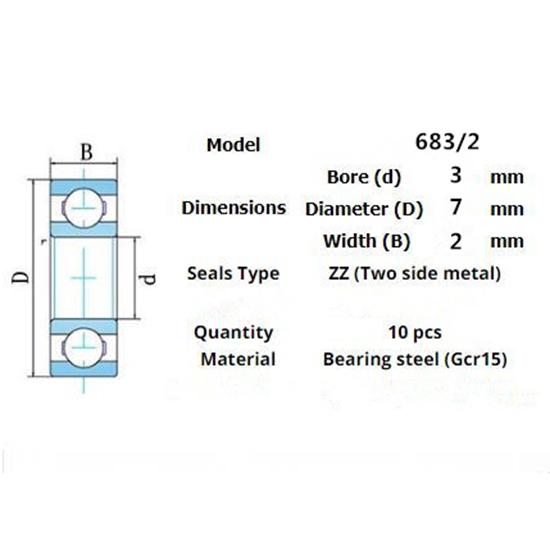 Ložisko 683-2ZZ 10 kusů 3*7*2(mm)