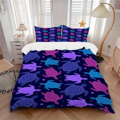 3pcs Turtle Pattern Bedding Set, Breathable and Soft, Suitable for All Seasons, Ideal for Home Use, Suitable for Bedroom Decor 21129