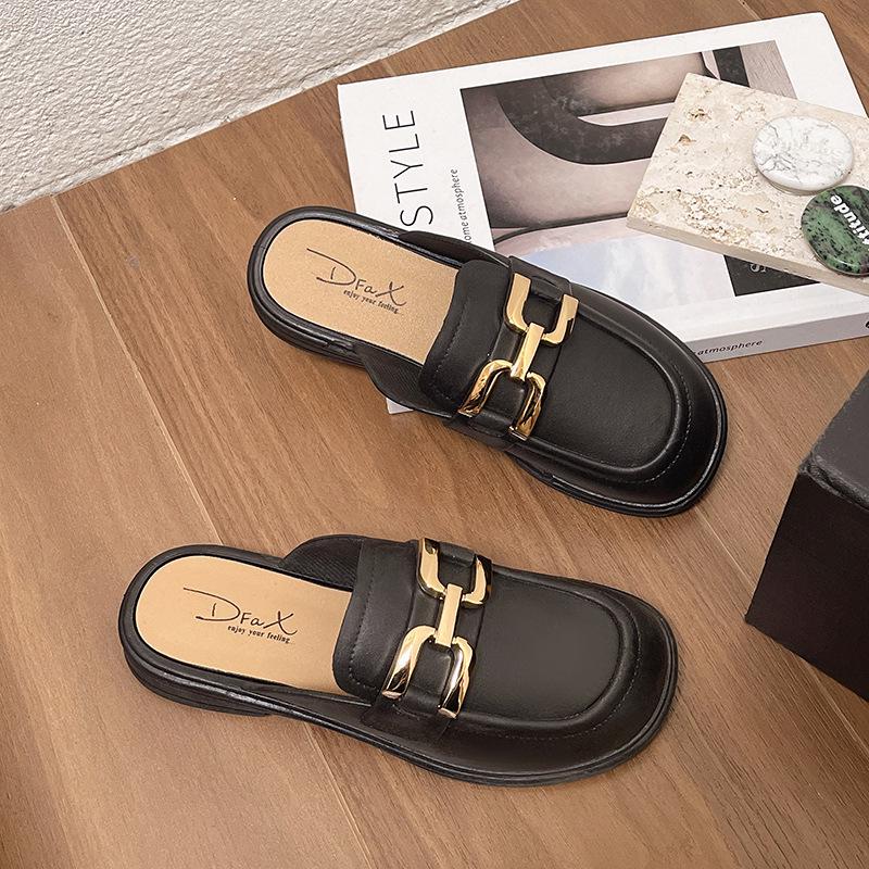 New Women's Korean Style Pointed Toe Slip-on Half Slippers - Retro Soft Sole & Fashionable Sandals for Beach