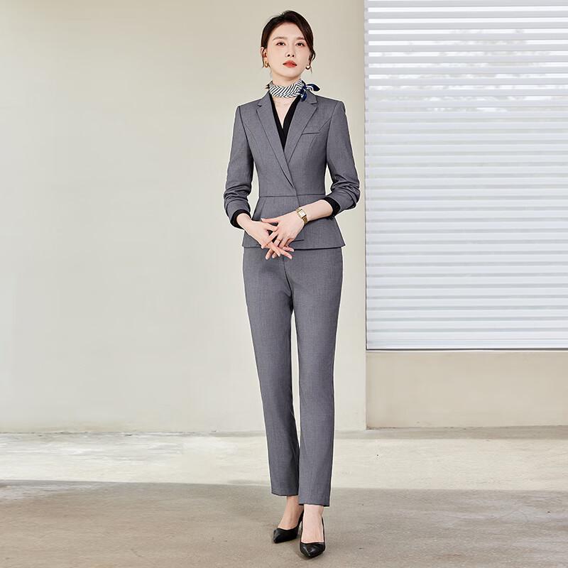 Women's Professional Slim Fit Long Sleeve Suit Set with Trousers