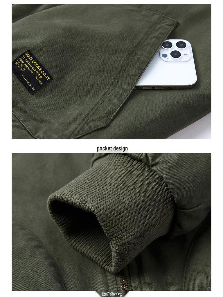 Men's Military-Style Cotton Padded Flight Jacket - Retro Casual Workwear for Autumn/Winter