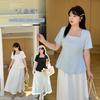 Large Size Milk Good Square Collar Front Shoulder Short Sleeve T-shirt Summer New Belly Cover Thin Lotus Leaf Pendulum Top 222402