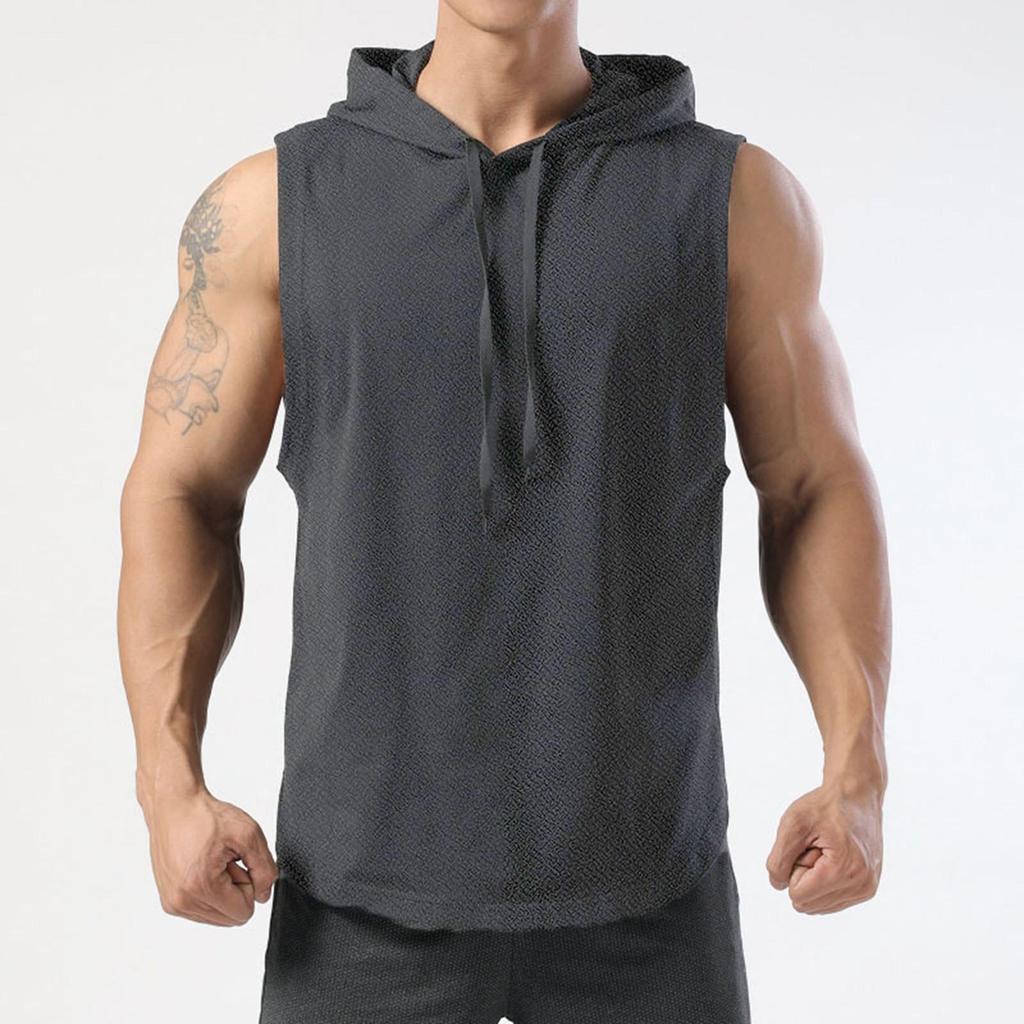 Men's Summer Thin Sleeveless Hooded Vest Sports Sweatshirt Basketball Jacket Waistcoat Bottoming Shirt Top