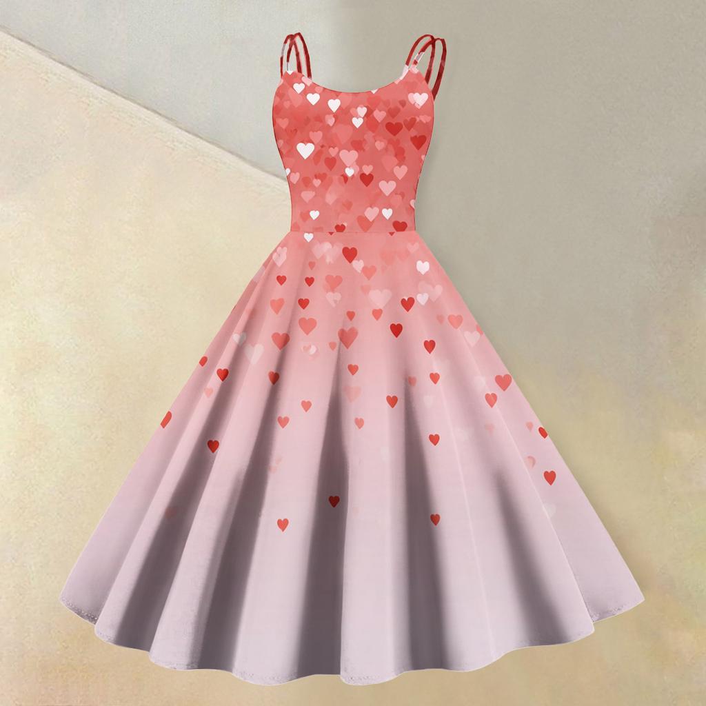 Damska sukienka walentynkowa z nadrukiem serca i seksownym odkrytym ramieniem w stylu vintage