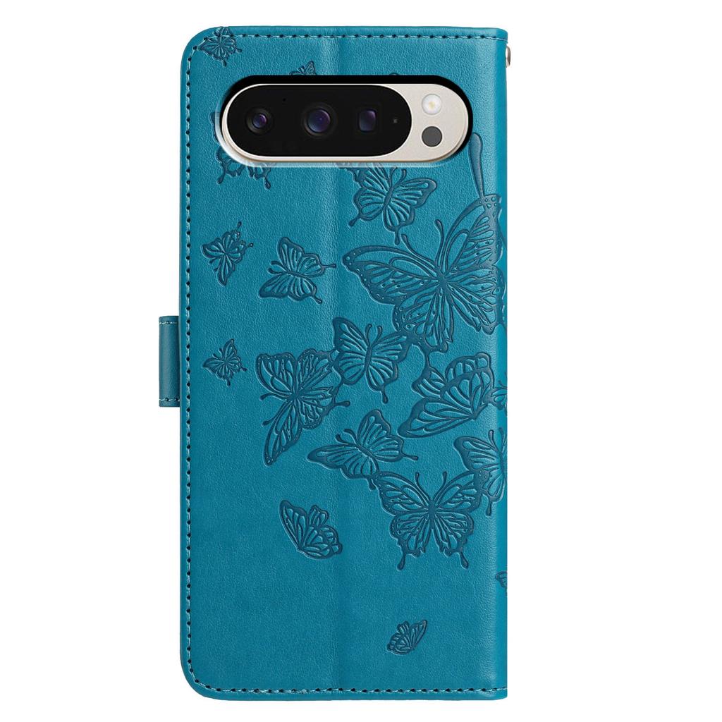 Etui portfelowe z podstawką dla Google Pixel 9/9 Pro/10 Pro z wytłoczonym motylem, z PU skóry, typu flip, z paskiem