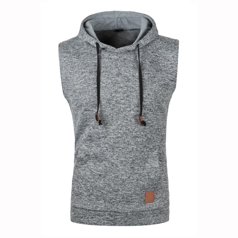 Spring Autumn Men's Sleeveless Hooded Vest Casual Heather Knit Pullover Drawstring Hood
