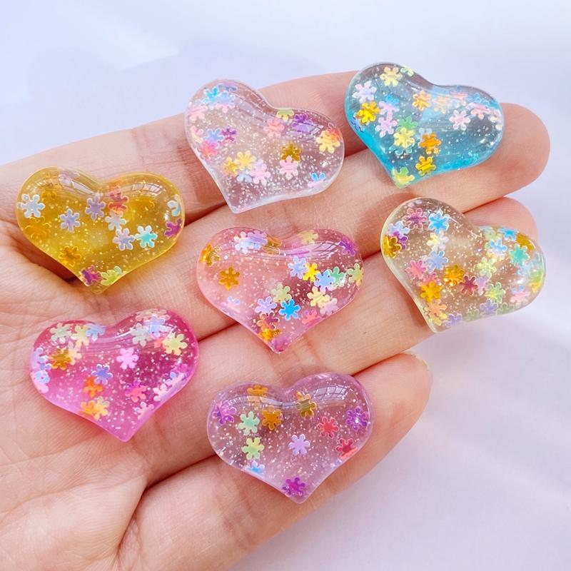 10Pcs New Cute Mini Resin Shining Heart Flat back Cabochon Scrapbook Kawaii DIY Embellishments Accessories