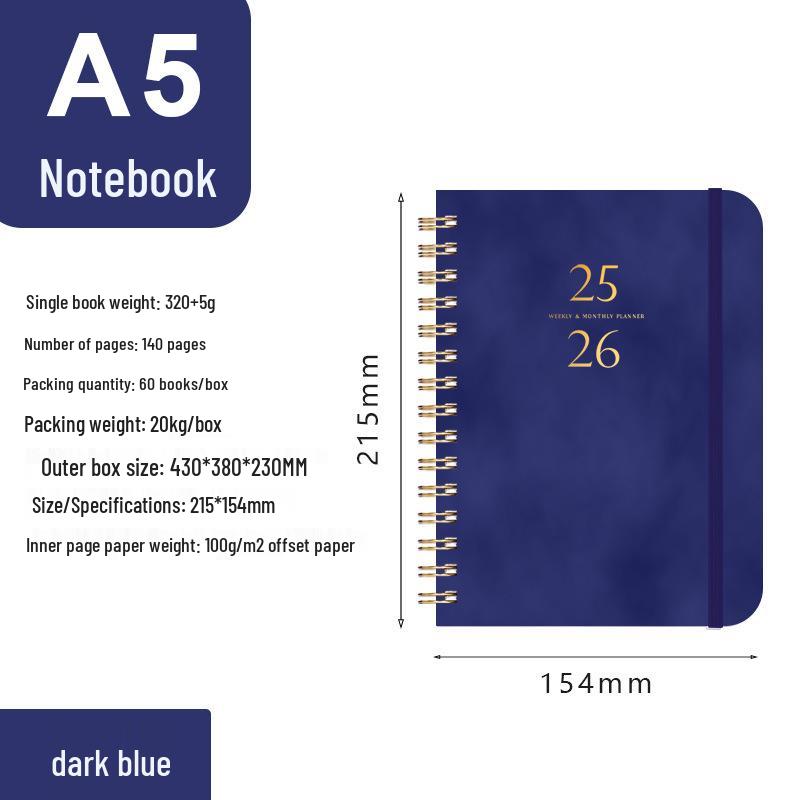 

Кожаный ежедневник А5 на 2025 год - Настраиваемый английский блокнот на пружине