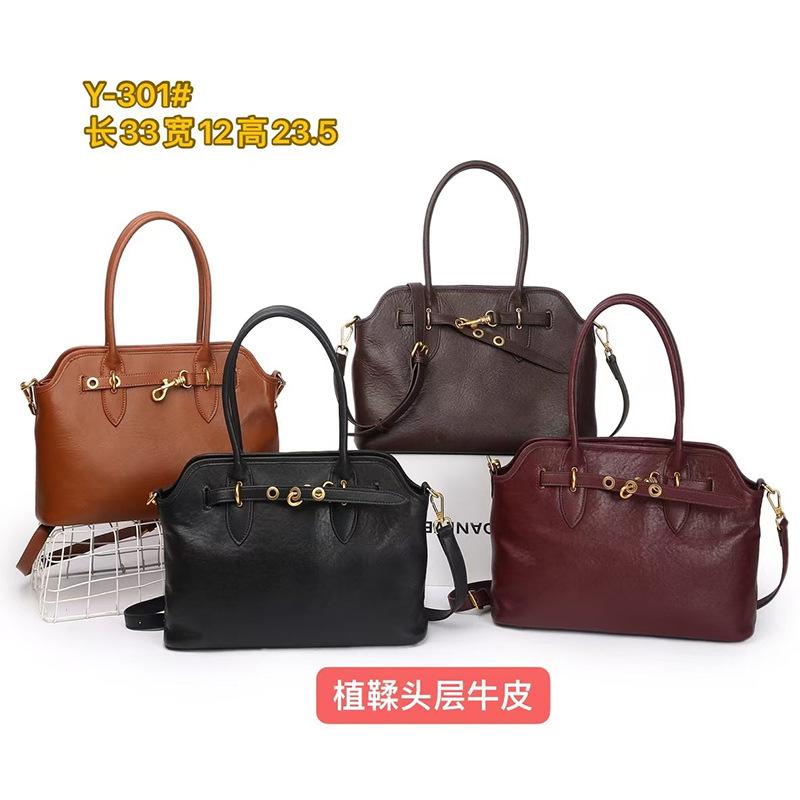 2025 Autumn Winter New Genuine Leather Handbag Women Tote Bag Vintage Versatile Vegetable Tanned Top Layer Cowhide Commuter Women's Bag Crossbody