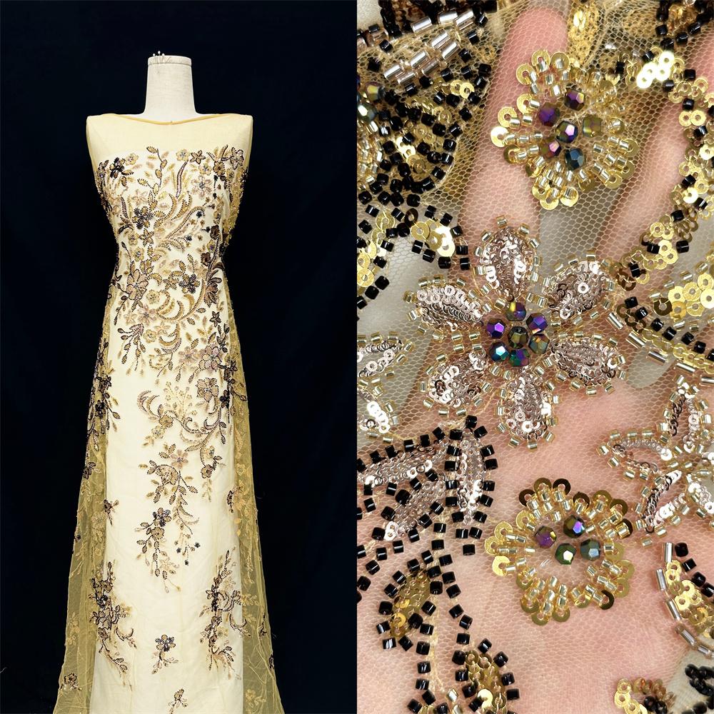 Green African Beaded Lace Fabric 2025 High Quality Nigerian Sequins French Tulle Fabrics Material For Wedding Party Dress Women