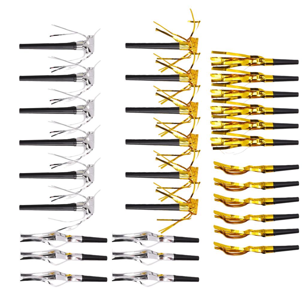 30PCS Party Blowers Metallic Fringed Party Horns Whistles Noisemakers Party Favors for Adults Birthday Graduation Gold