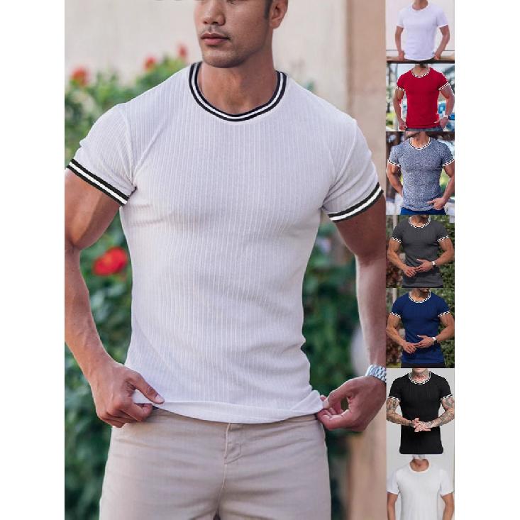 Men'S Autumn Sports, Fitness, Leisure Stand Up Collar, Elastic Vertical Stripe, V-Neck Long Sleeved T-Shirt For Men