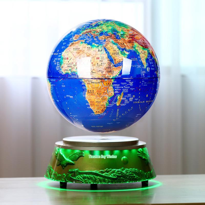 12-inch Illuminated Magnetic Levitation Globe: Handcrafted Living Room Ornament with Advanced Black Technology.