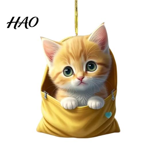 Heavy Duty Cat Decor Acrylic 2D Car Hanging Decoration Home Office Backpack Auto Decorative Pendant Rearview Mirror Cartoon Kitten Animal Ornament