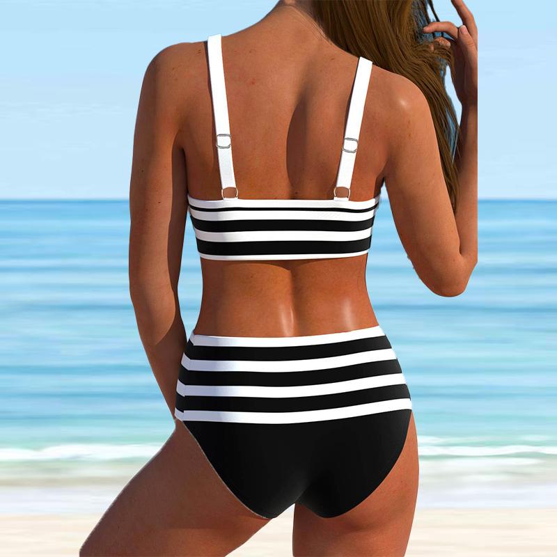 Dámské plavky Tankini Halter Blue Stripe Print Bikini