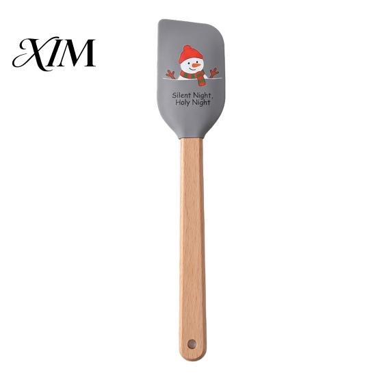Butter Spreading Scraper Silicone Spatula with Wooden Handle, Christmas Tree/Snowman/Santa Claus/Elk Pattern Baking Accessories for Home Decor,