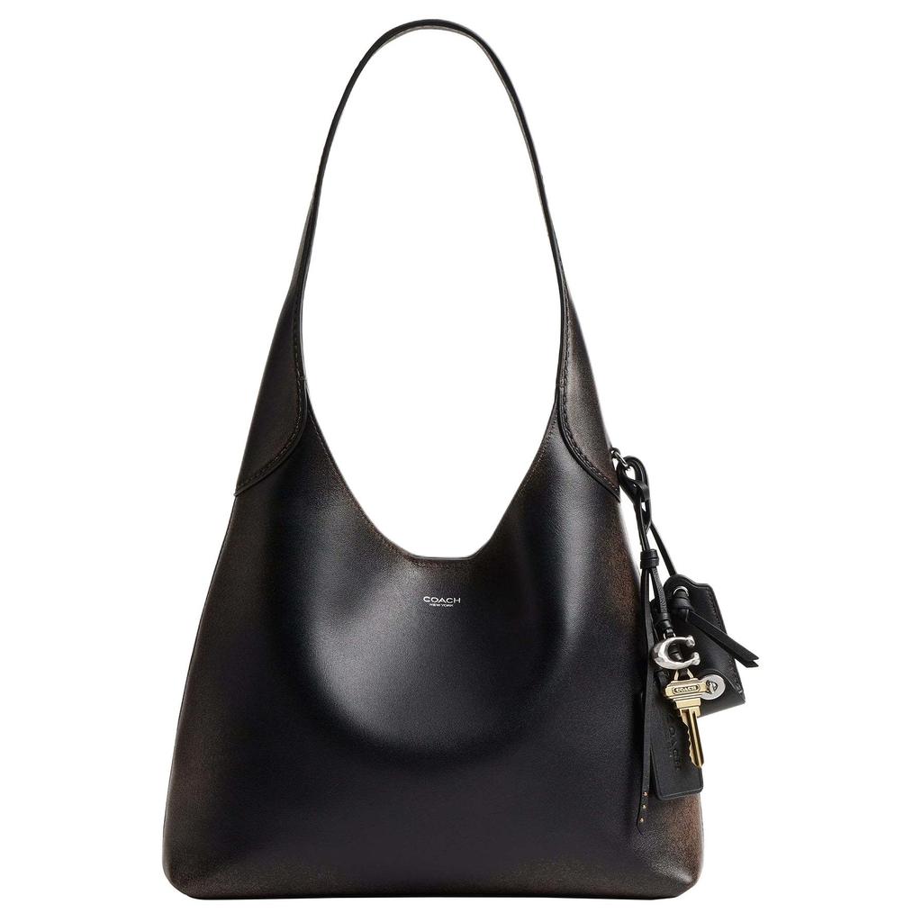 Coach Brooklyn 28 Logo Leather Tote Bag Women Tote Bags Black Brown CBH44-LHPMZ