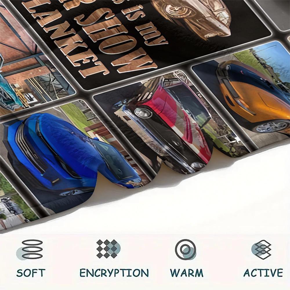 1Pc Vintage Car Print Flannel Blanket, High Quality Comfortable for All Seasons, Home Decor, Warmth and Comfort, Perfect for Christmas Gifts