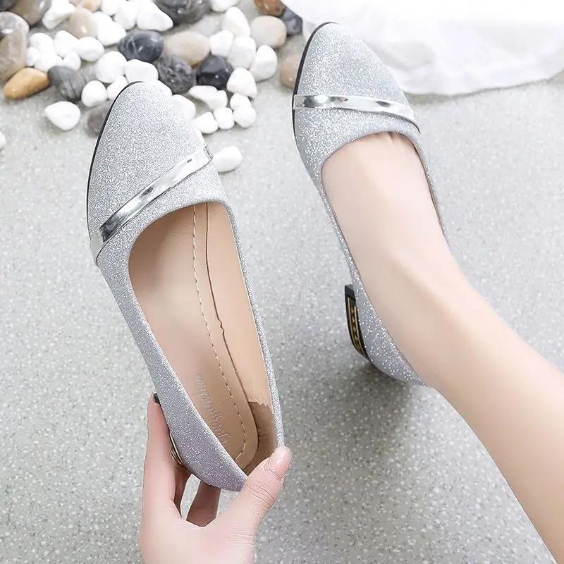Fashion Pointed Toe Low Heel Elegant Shoes for Women Woman Pumps Y2k Fashion Popular Dress Stylish Footwear Genuine Mark Casual Non Slip