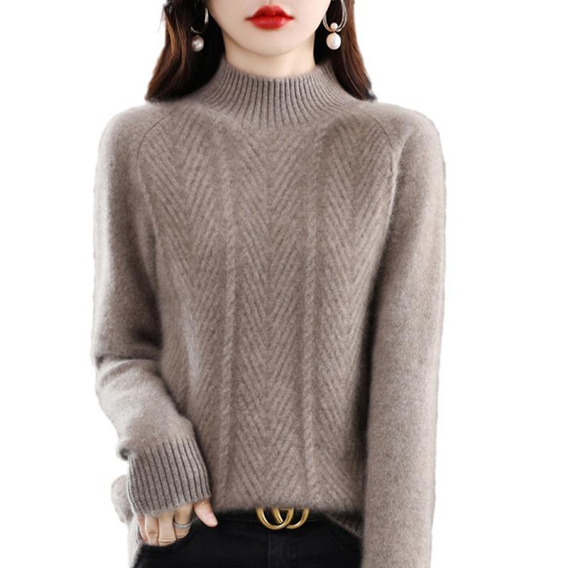 2024 Stylish Women's Sweater: Trendy Half-High Collar, Thick Autumn & Winter Top
