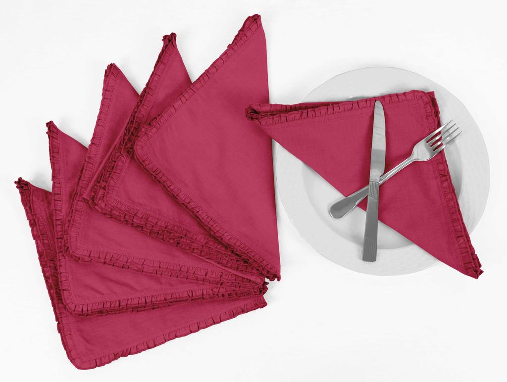 Vargottam Black Solid Home Decor Everyday Washable Frill Placemats With Napkins Dining Table Decor-Pack Of