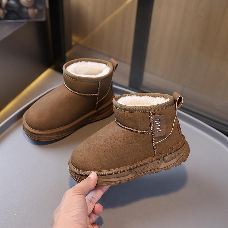 Children's Snow Boots Winter New Girls Fashion Short Boots Medium and Older Children's Fleece Thickened Leather Boots Boys' Warm Cotton Boots