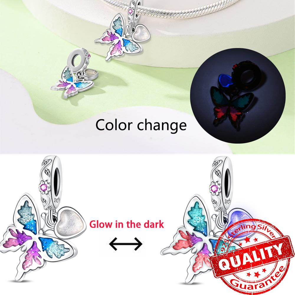 Authentic Glow-In-The-Dark Firefly Dangle Charm Fit Original Bracelet Diy Copper Flower Lantern Charms For Jewelry Making