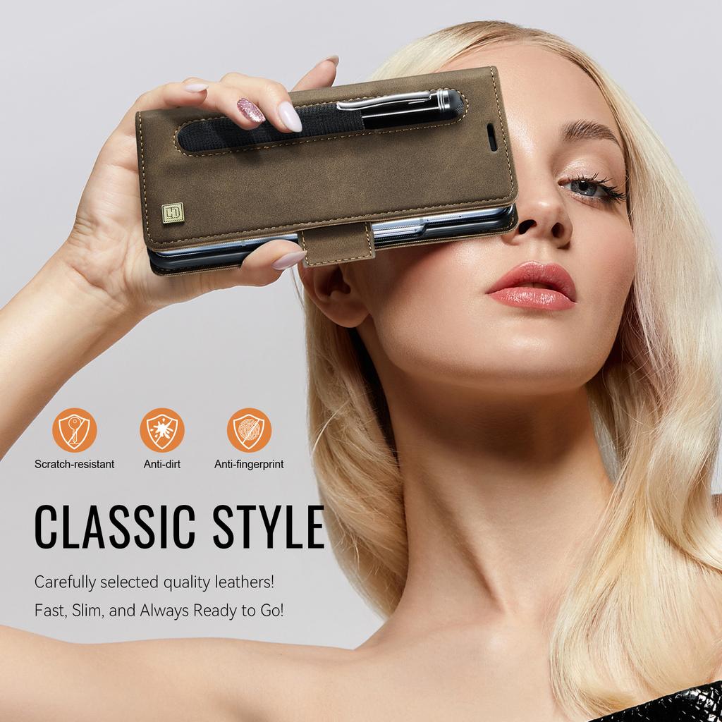 For Samsung Galaxy Z Fold5 / Z Fold6 / Z Fold7  Wallet Case with Card Slots & Kickstand, 360° Protection Leather Case