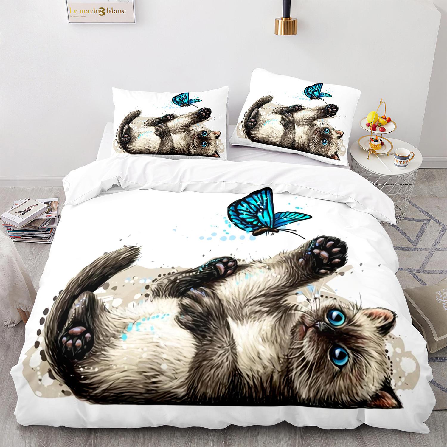 

Home Textile Cat Quilt Cover Digital Printing Three-Piece Set 3D 140*210cm