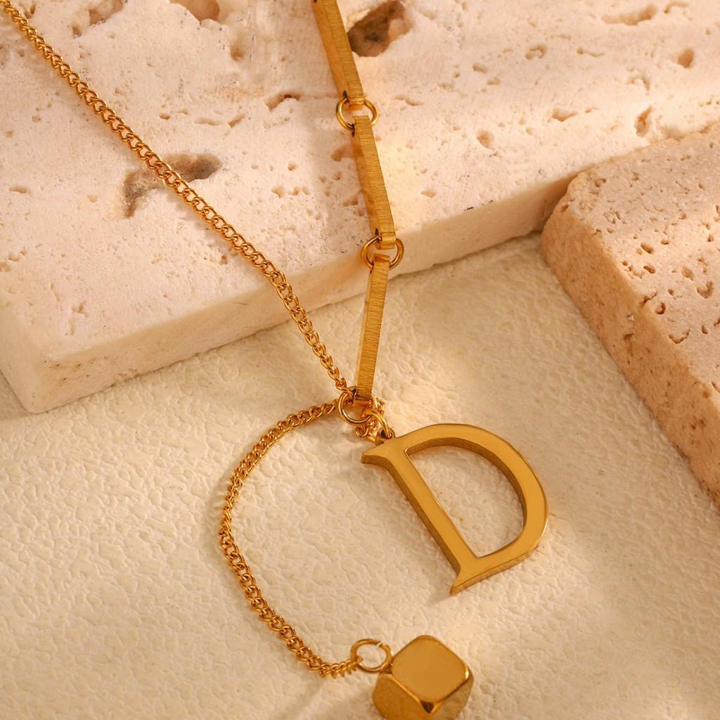18K Stainless Steel Letter Necklace with Tassel Pendant