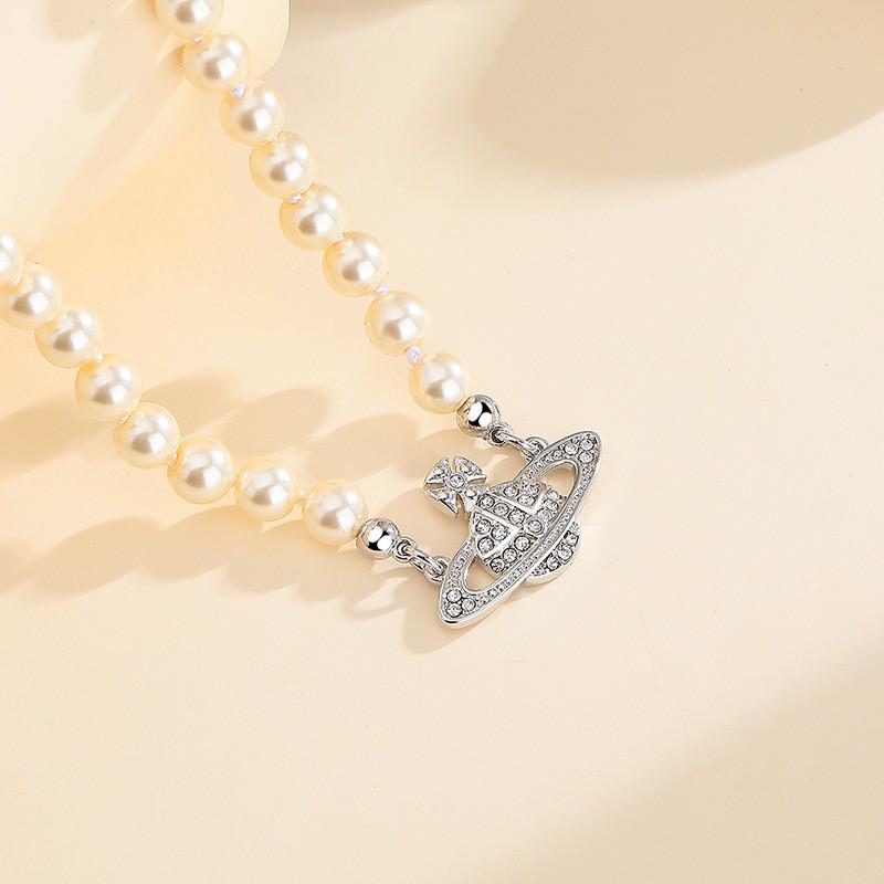 Empress Dowager Saturn Pearl Pendant Necklace - Women's Fashion Clavicle Chain with Planet Charm