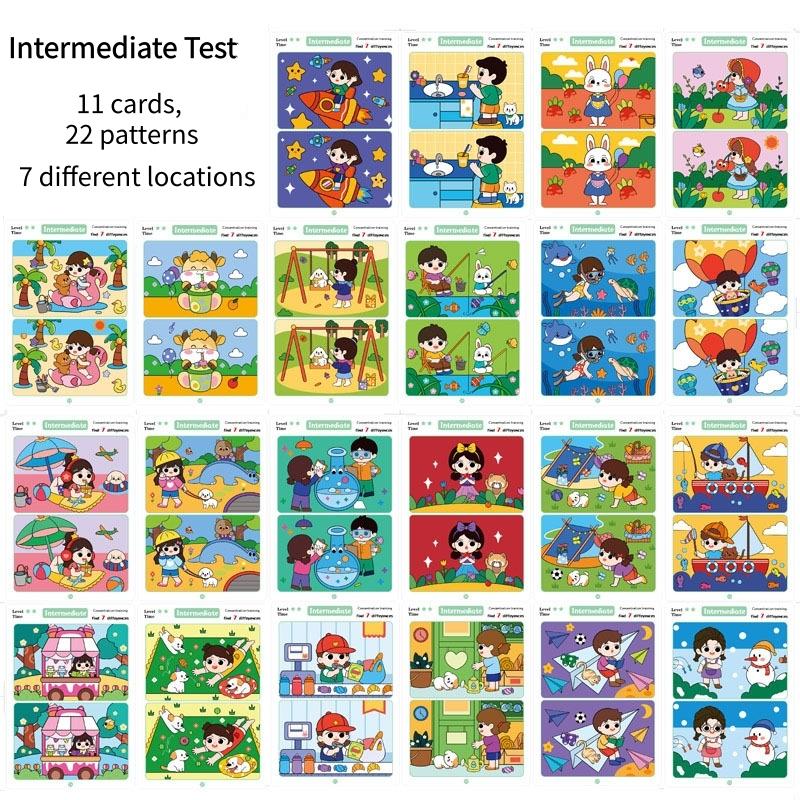 

Find Differences Card Game Reusable Cartoon Educational Puzzle for Kids Three Difficulty Levels for Focus Attention Training