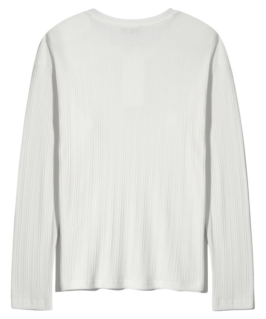 BASEMOMENT Irregular Ribbed Henley Neck T-Shirt Ivory