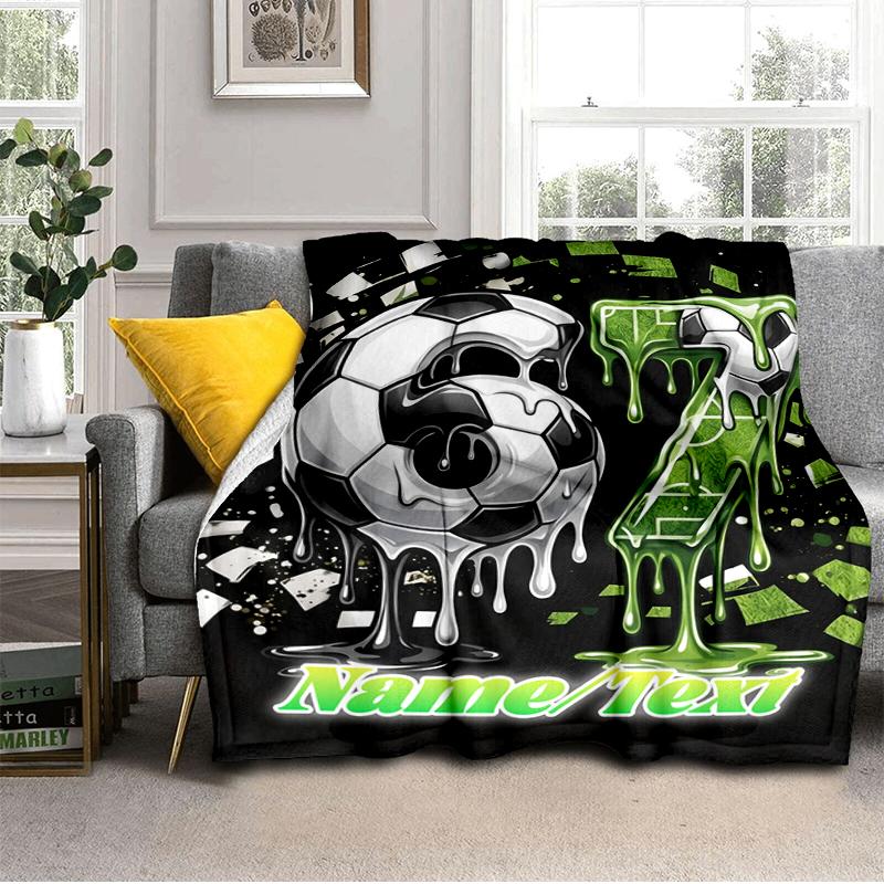 1PC Custom Name Soccer Ball Art flannel blanket versatile,all-season throw suitable for the living room,bedroom,camping,travel,and gift