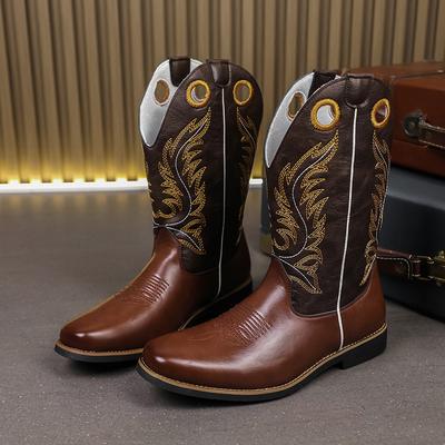 Embroidered V-Neck Men'S Western Cowboy Boots Outdoor Sports Men'S Knight Boots Snow Boots