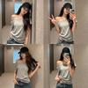Grey Slanted Shoulder Short-sleeved T-shirt Women's Summer, New Loose and Thin Off-the-shoulder Design, Spice Girl One-word Shoulder Top