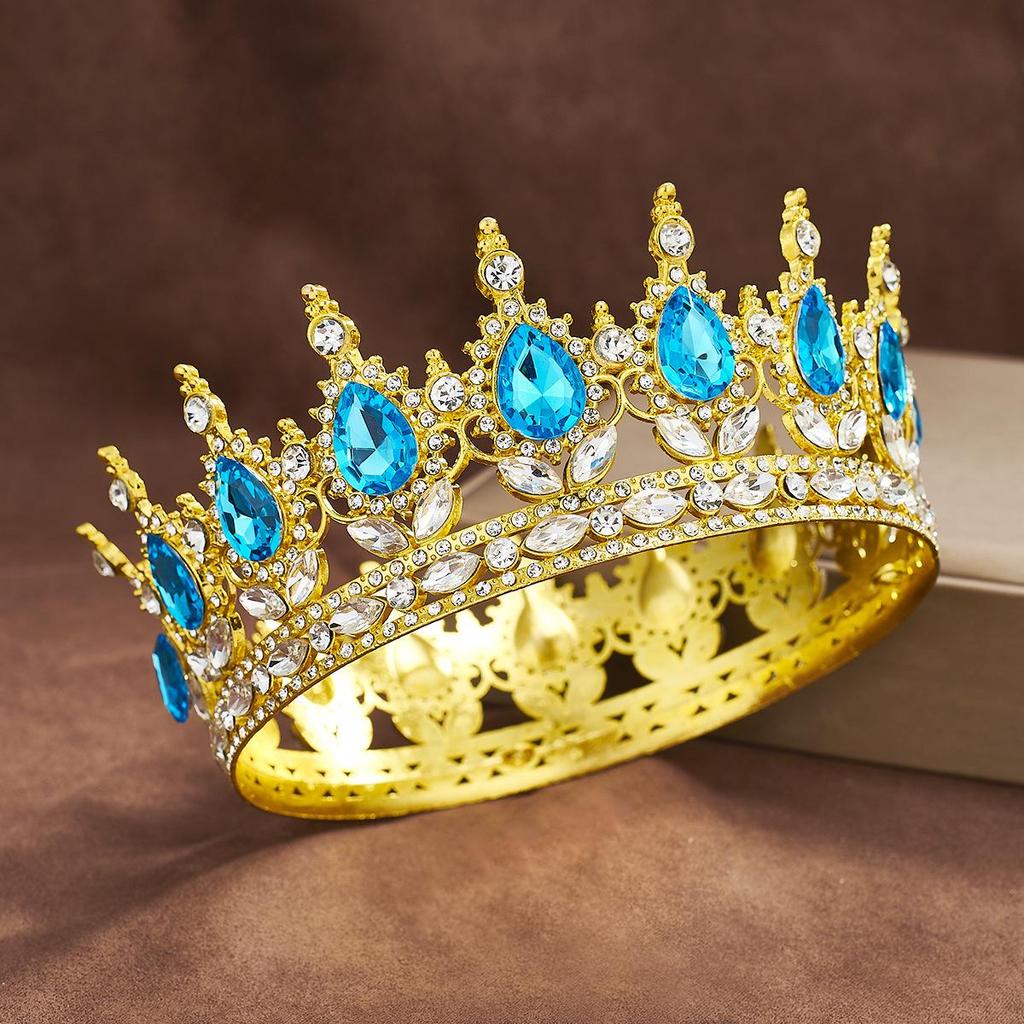European Baroque Rhinestone King Crown Tiara Hairpiece