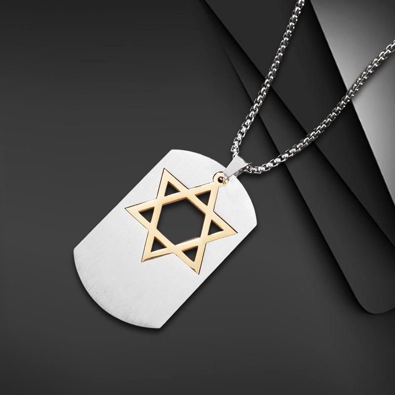 Hot-selling stainless steel hip-hop versatile hexagram army brand pendant personalized couple leisure necklace factory direct sales