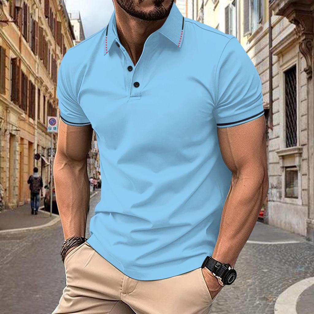 New Men's Casual POLO Shirt Ribbed Lapel Fashion Buttons Business Solid Colour Versatile T-shirt Tops